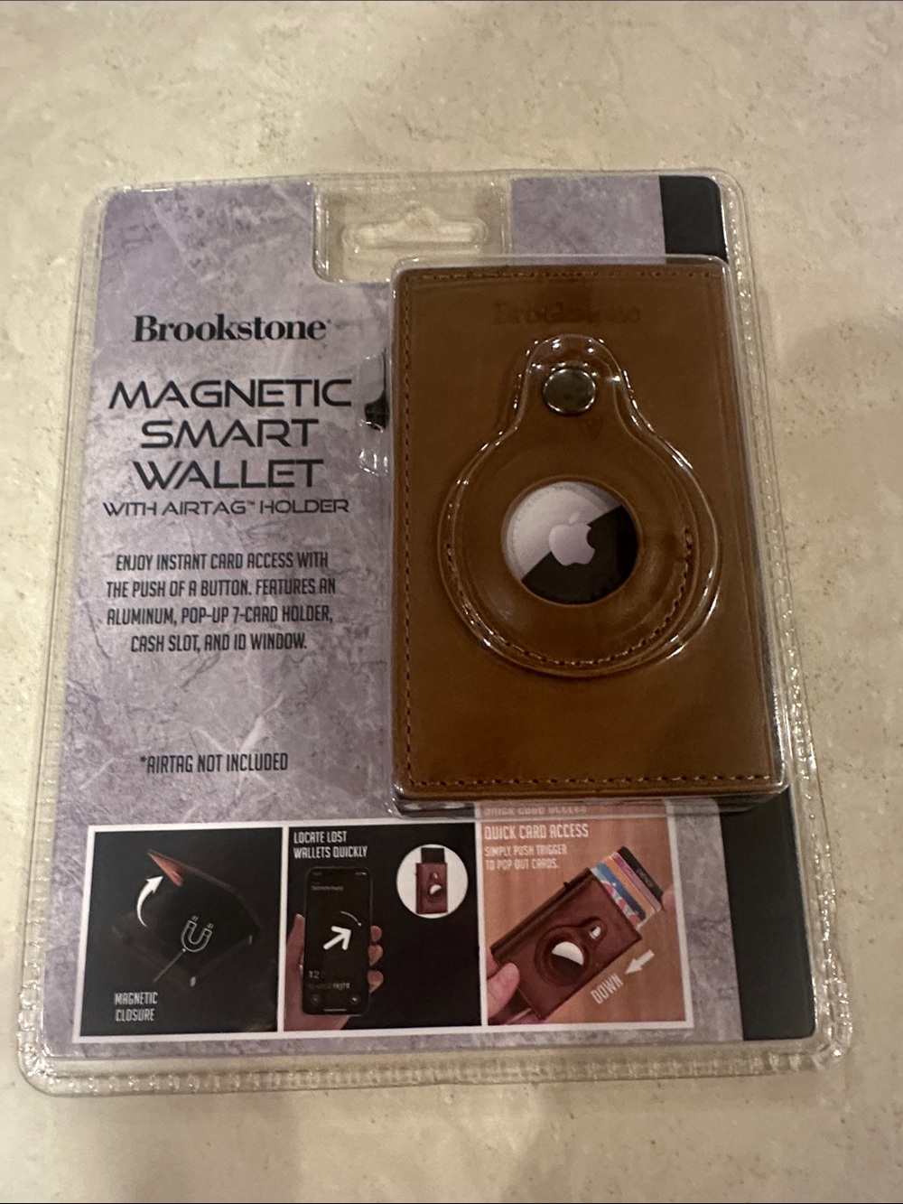 New in Package Brookstone Magnetic Smart Wallet with Air Tag Holder - Brown